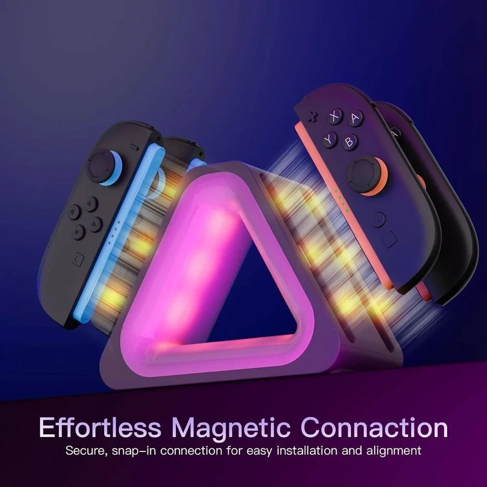 Switch 2 Joy-Con Charging Dock 4-Slot Magnetic RGB Triangle Station Black‎